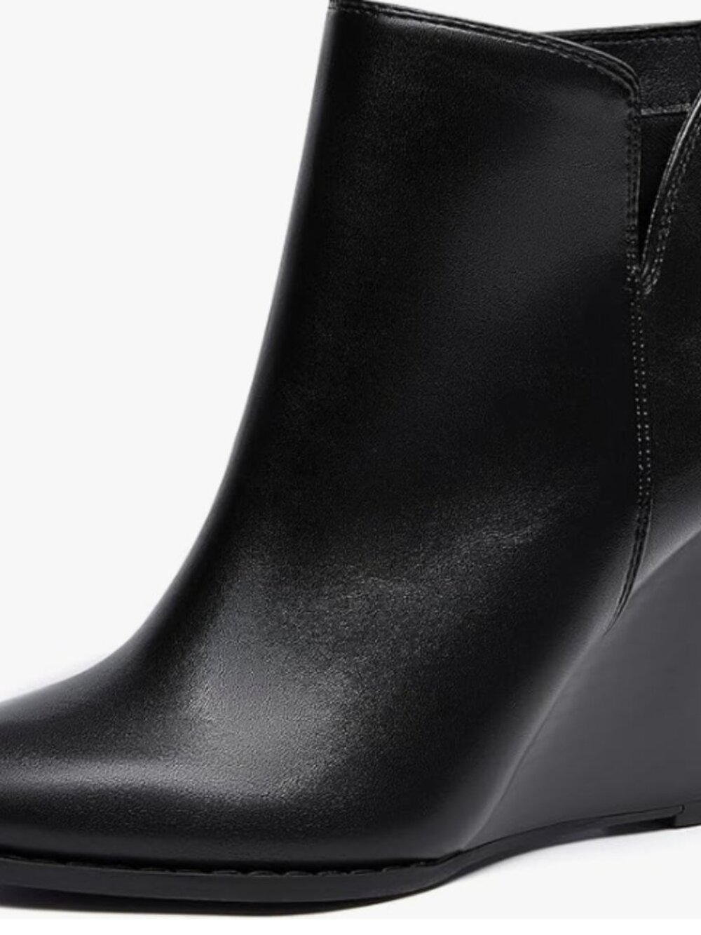 Women's V Cut Wedge Ankle Booties Zip-up Closed Toe Stacked Heel Faux Suede